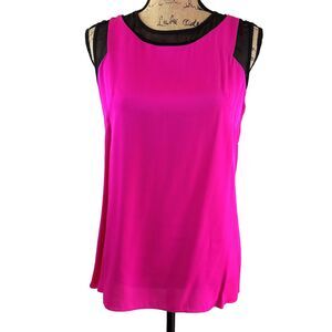 MILLY Women's Hot Pink & Black Sheer Back Sleeveless Blouse Top Sz M